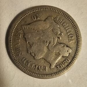 Vintage 1870 Silver 3 Cent Nickel